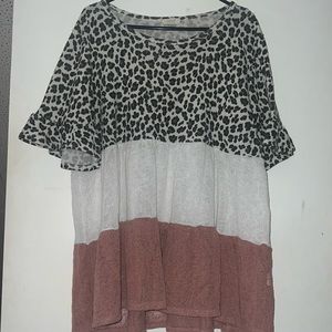 ODDY RED WHITE AND CHEETAH PRINT SHIRT